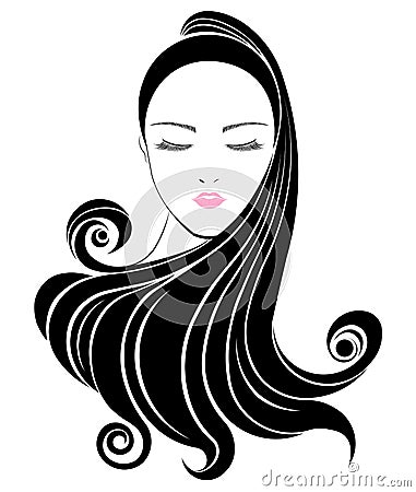 Long hair style icon, logo women face Vector Illustration