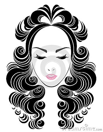 Long hair style icon, logo women face Vector Illustration