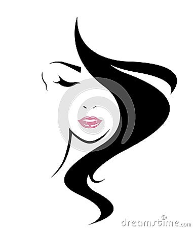 Long hair style icon, logo women face Vector Illustration