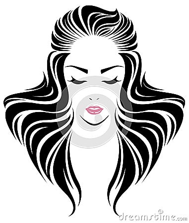 Long hair style icon, logo women face Vector Illustration