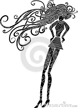 Long hair woman silhouette Vector Illustration