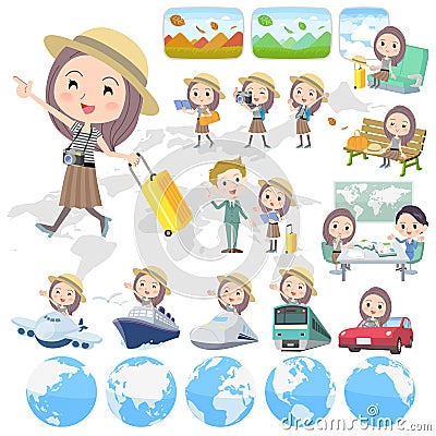 Long hair woman travel Vector Illustration