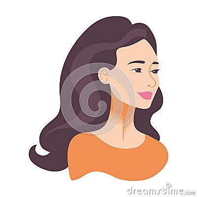 Long haired businesswoman smiling, looking at Vector Illustration