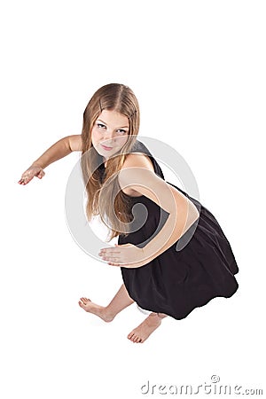 The long-haired girl standing like as doll Stock Photo