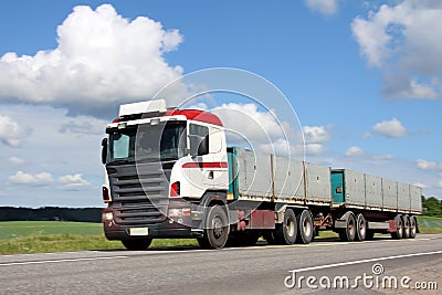 Long Haulage Truck on the Road Stock Photo
