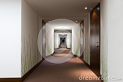 Long hotel corridor Stock Photo