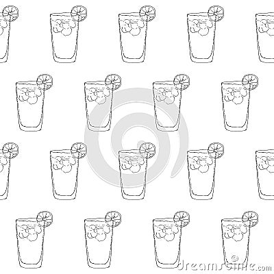 Long Island Cocktail Seamless Pattern. Glass on white isolated background. Vector illustration. Vector Illustration