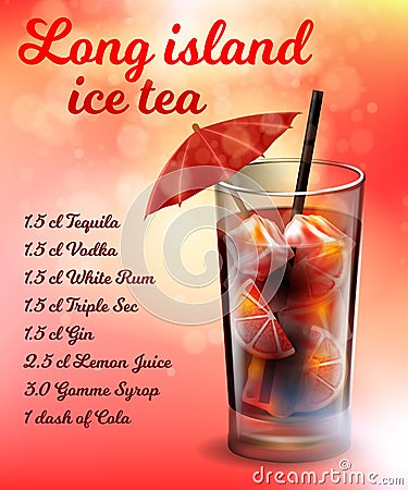 Long Island Ice Tea Alcohol Cocktail Recipe Banner Vector Illustration