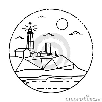 Long Island Lighthouse line art drawing, Montauk Point Lighthouse New York Stock Photo