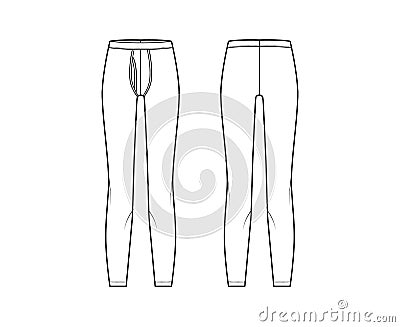 Long Johns underwear technical fashion illustration with elastic waistband, vertical fly knit pants apparel lingerie Vector Illustration
