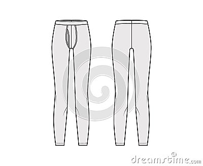 Long Johns underwear technical fashion illustration with elastic waistband, vertical fly knit pants apparel lingerie Vector Illustration