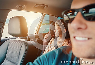 Long journey in car with daddy Stock Photo