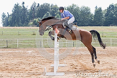 Long jump over a hurdle in equestrian competition Editorial Stock Photo