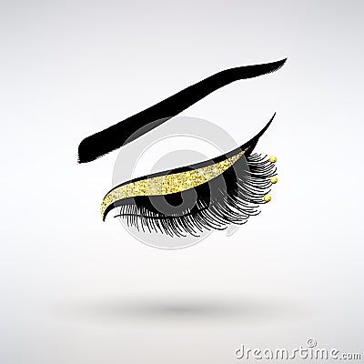 Long Lashes with Gold Decor Vector Illustration
