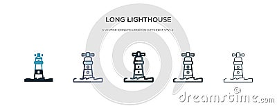 Long lighthouse icon in different style vector illustration. two colored and black long lighthouse vector icons designed in filled Vector Illustration