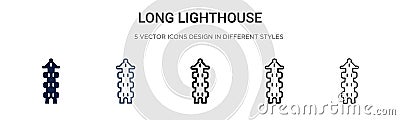 Long lighthouse icon in filled, thin line, outline and stroke style. Vector illustration of two colored and black long lighthouse Vector Illustration