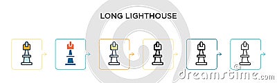 Long lighthouse vector icon in 6 different modern styles. Black, two colored long lighthouse icons designed in filled, outline, Vector Illustration