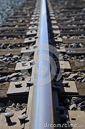 The long line of the railroad track Stock Photo