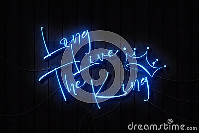Long Live The King Neon Sign on a Dark Wall. Stock Photo