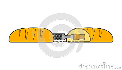 Long loaf with rasp inside. bread and carpentry file. Jailbreak tool Vector Illustration