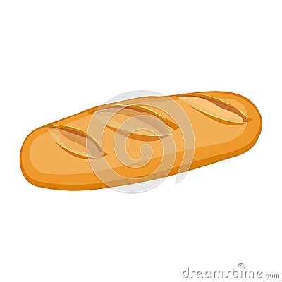 Long loaf of wheat bread flat material design object isolated Vector Illustration