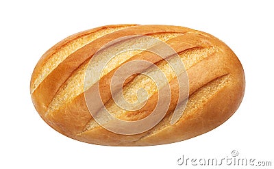 Long loaf. White bread isolated on white background, top view Stock Photo