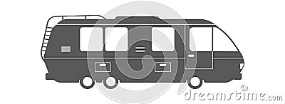 Long motorhome silhouette. Mobile camping caravan automotive, vector illustration Vector Illustration