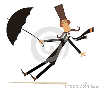 Long mustache man stays on the strong wind illustration Vector Illustration