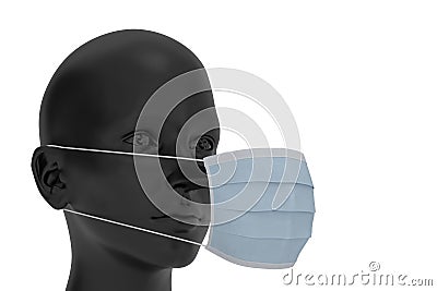 A long nose head sculpture with medic masks isolated on white background. 3D illustration Cartoon Illustration