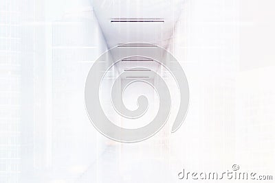 Long office corridor with white walls. Very bright light. Concept of a successful company. Stock Photo