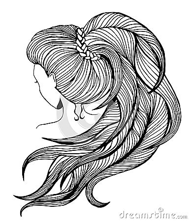 Long ponytail - line art Vector Illustration