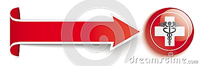 Long Red Convert Arrow Aesculapian Staff Button Vector Illustration