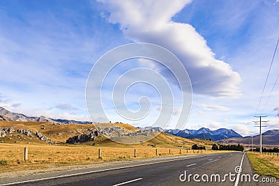 New Zealand Road at Castle Hill Canterbury Stock Photo