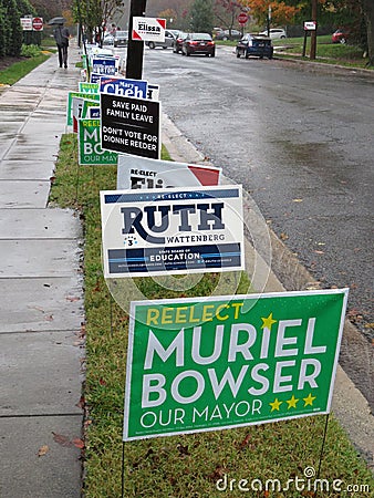 Long Row of Midterm Election Signs in Washington DC Editorial Stock Photo