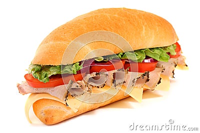 Long sandwich isolated on the white Stock Photo