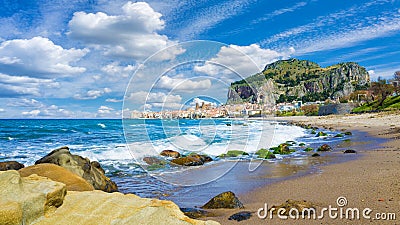 Beautiful Cefalu, small resort town on Tyrrhenian coast of Sicily, Italy Stock Photo