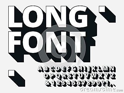 Long shadow font. Retro boldness 3d alphabet, old bold type and vintage cool typography hipster type lettering vector Vector Illustration