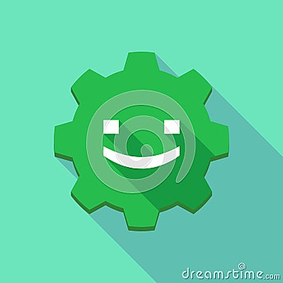 Long shadow gear icon with a smile text face Stock Photo