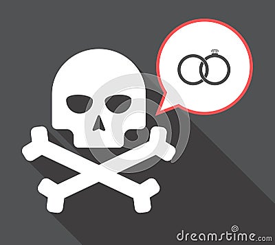 Long shadow skull with two bonded wedding rings Stock Photo