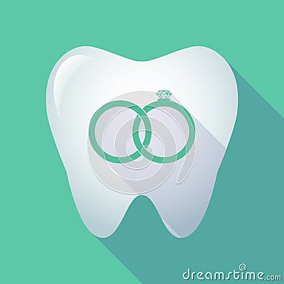 Long shadow tooth with two bonded wedding rings Stock Photo