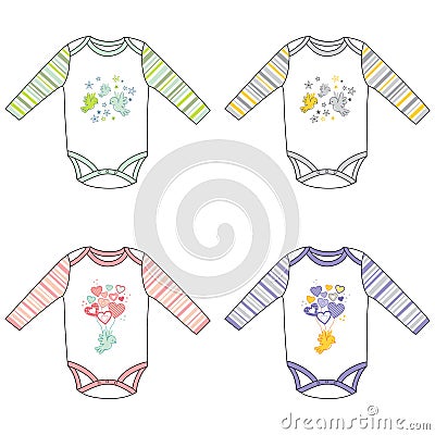 Long-sleeve baby bodysuits with cute design Vector Illustration