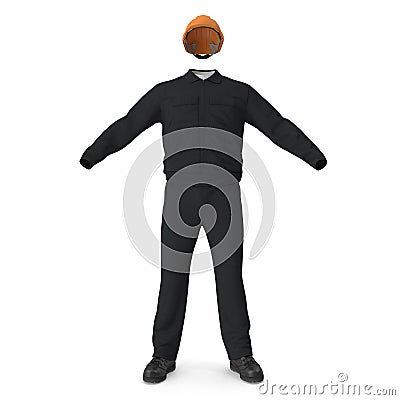 Long Sleeve Coveralls Uniform With Orange Hardhat On White. 3D illustration, isolated Cartoon Illustration