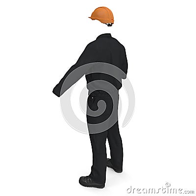 Long Sleeve Coveralls Uniform With Orange Hardhat On White. 3D illustration, isolated Cartoon Illustration