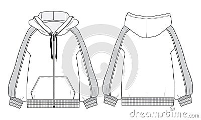 Long Sleeve Hoodie Technical flat sketch vector template Vector Illustration