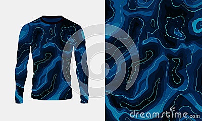 Long sleeve jersey topographic lines texture for extreme sport, racing, gym, cycling, training, motocross, travel Vector Illustration