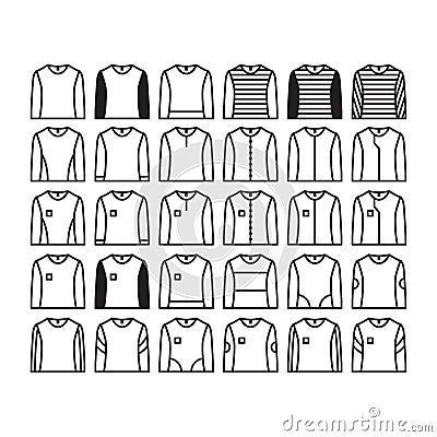 Long sleeve shirt icons collection Vector Illustration