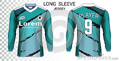 Long sleeve soccer jerseys t-shirts mockup template. Vector Illustration