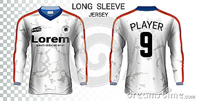 Long sleeve soccer jerseys t-shirts mockup template. Vector Illustration