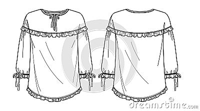 long sleeved top with frills detail Vector Illustration