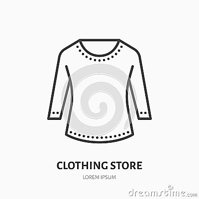 Long sleeves blouse, tunic flat line icon. Classic women apparel store sign. Thin linear logo for clothing shop Vector Illustration